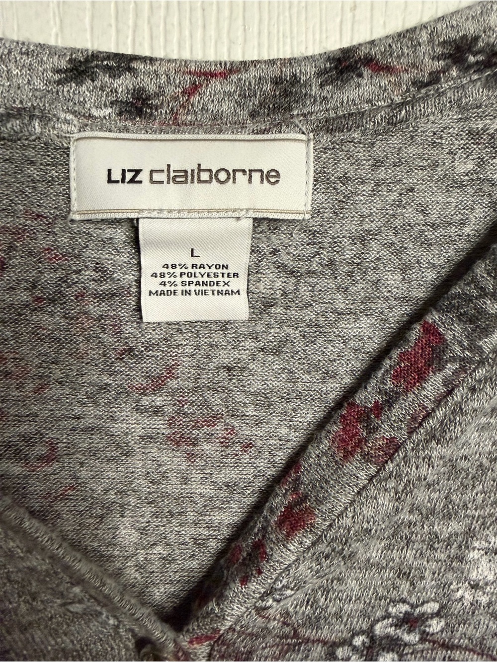 Liz Claiborne Gray Floral Henley Top with Pink Accents - Picture 3 of 6